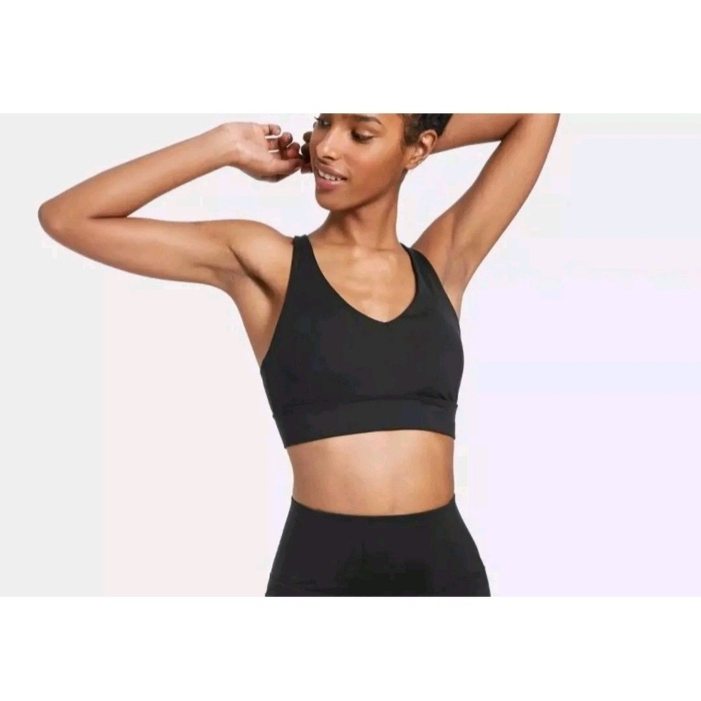 Women's Light Support Multistrap Longline Bra- All in Motion-Black-Sz L Set Of 2 - Picture 3 of 4